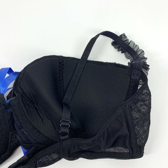 Frederick's Of Hollywood Bra Black Lace Floral Mesh Underwire Womens - Picture 6 of 7